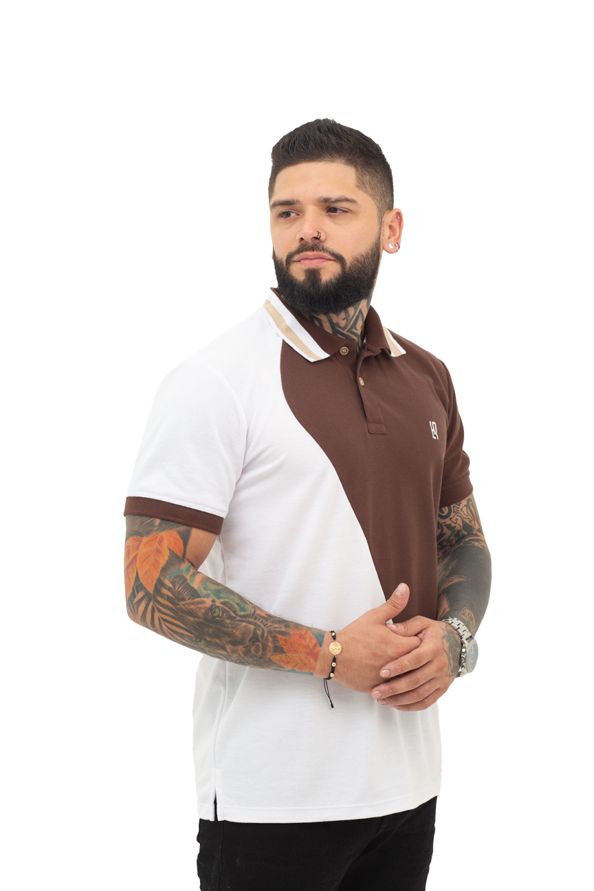 Camiseta Polo Combinada BLANCO CAFÉ- 069D
