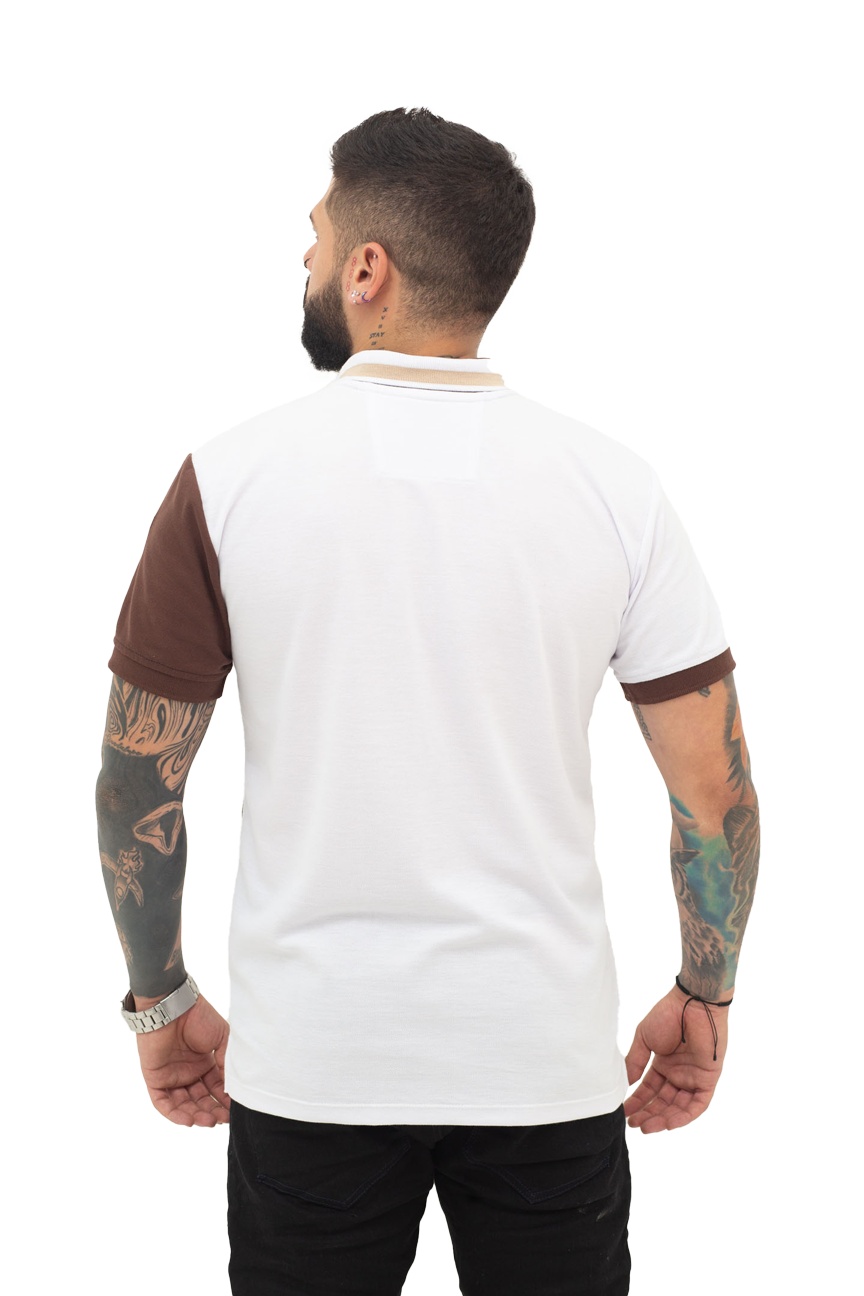 Camiseta Polo Combinada BLANCO CAFÉ- 069D