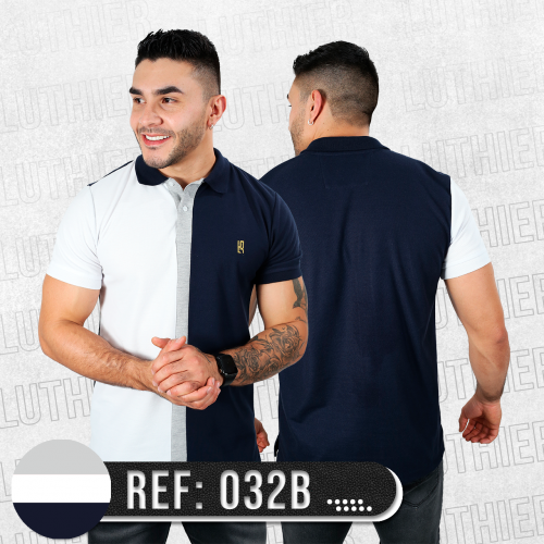 Camiseta Polo Combinada AZUL OSC BLANCO JASPE-032B