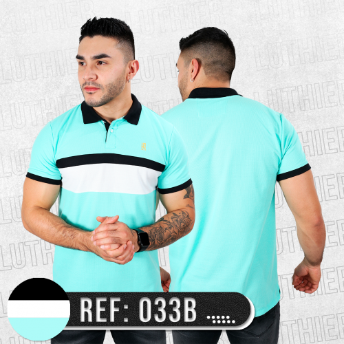 Camiseta Polo Combinada MENTA BLANCO NEGRO-033B
