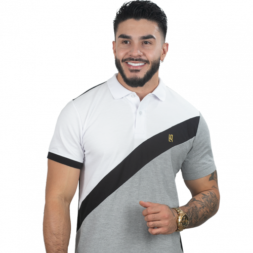 Camiseta Polo Combinada BLANCO NEGRO JASPE-047C