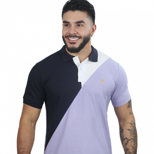 Camiseta Polo Combinada LILA AZUL OSCURO BLANCO-054C