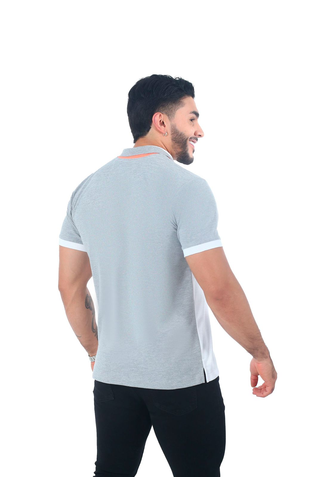 Camiseta Polo Combinada BLANCO MANDARINA JASPE-062A