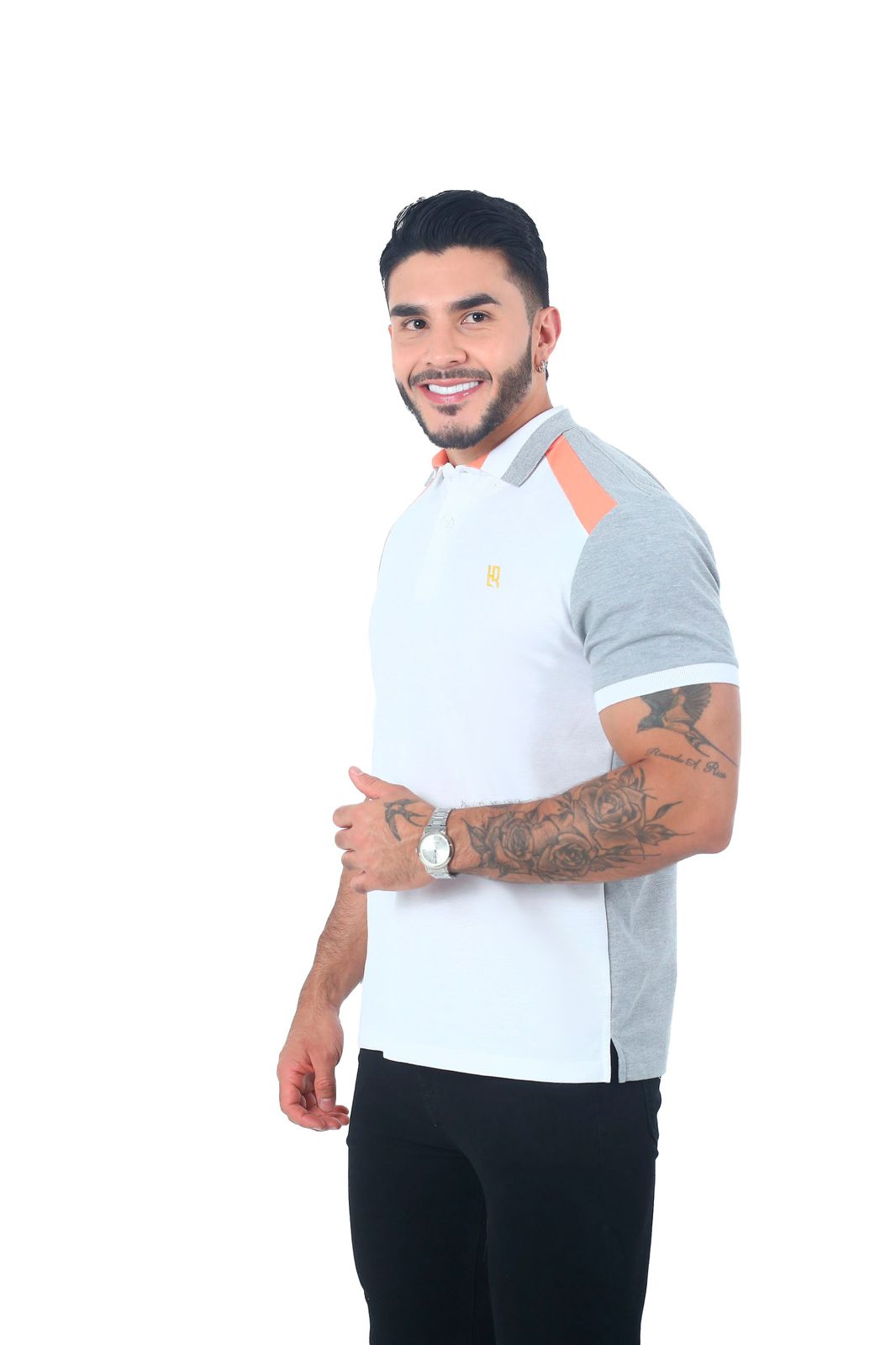 Camiseta Polo Combinada BLANCO MANDARINA JASPE-062A