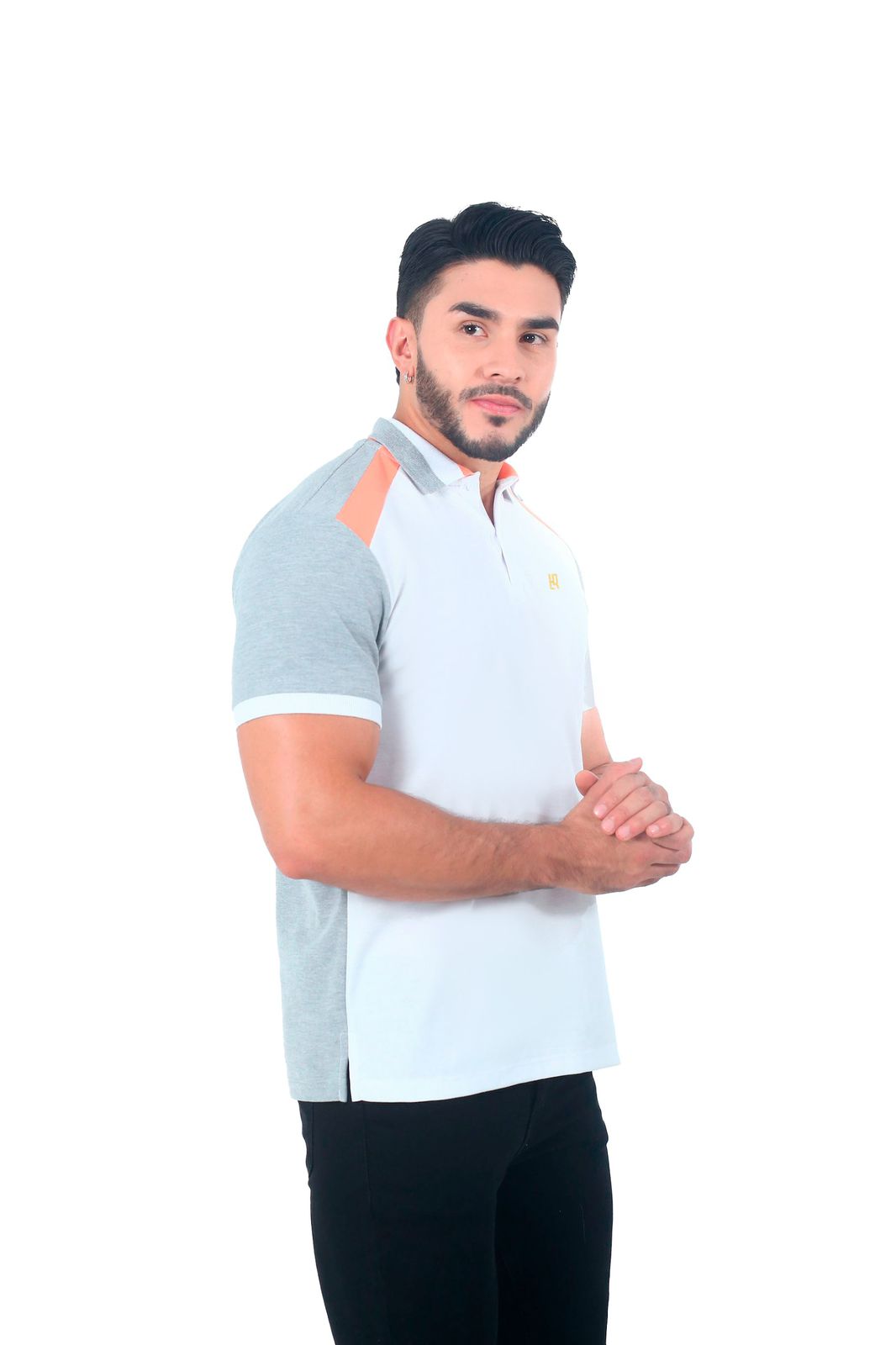 Camiseta Polo Combinada BLANCO MANDARINA JASPE-062A
