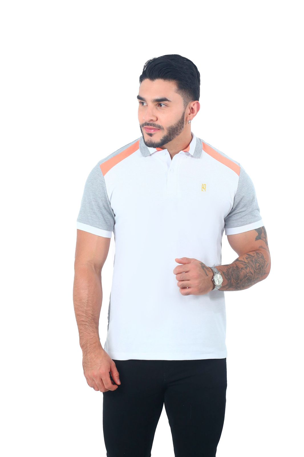 Camiseta Polo Combinada BLANCO MANDARINA JASPE-062A