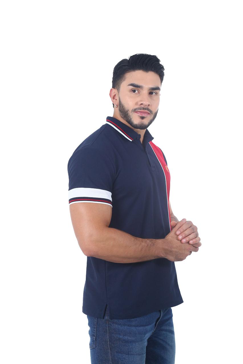 Camiseta Polo Combinada AZUL OSCURO VINOTINTO BLANCO-057B