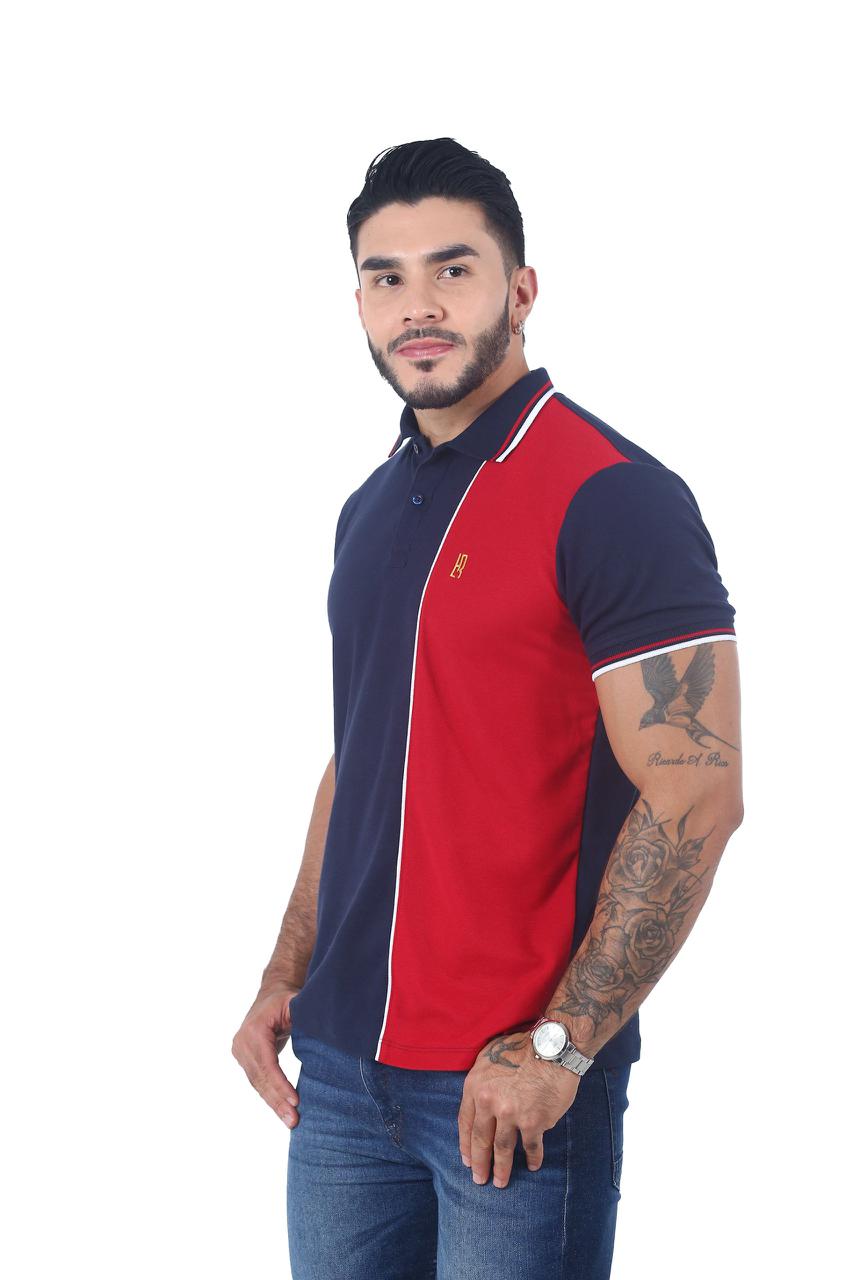 Camiseta Polo Combinada AZUL OSCURO VINOTINTO BLANCO-057B