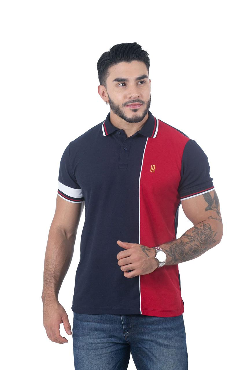 Camiseta Polo Combinada AZUL OSCURO VINOTINTO BLANCO-057B