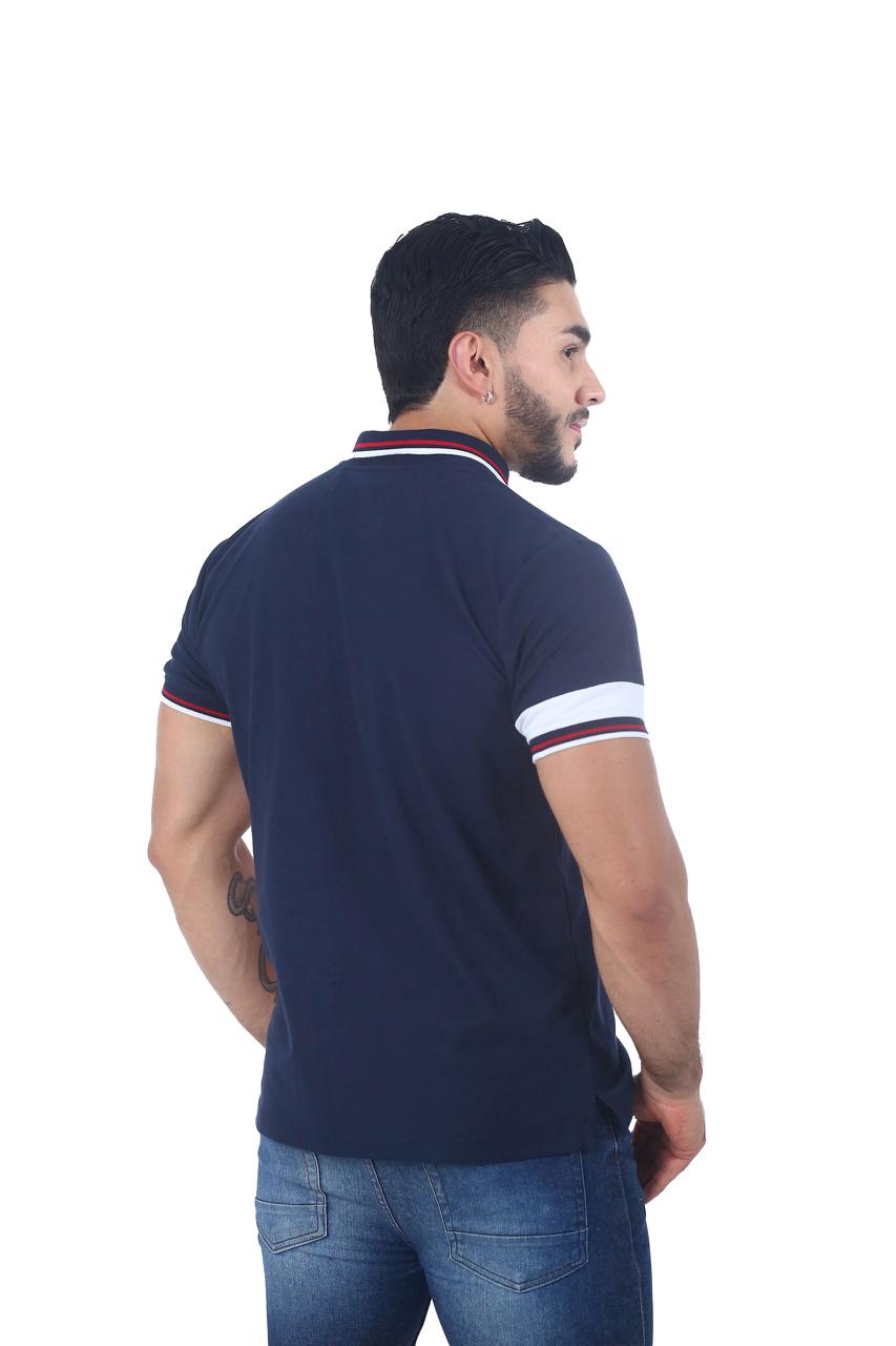 Camiseta Polo Combinada AZUL OSCURO VINOTINTO BLANCO-057B