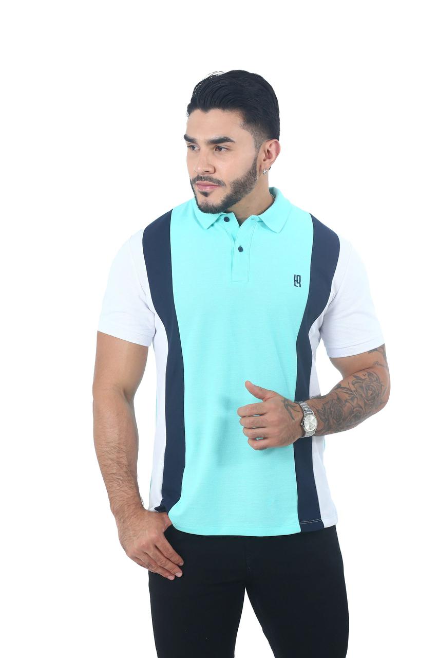 Camiseta Polo Combinada MENTA BLANCO NEGRO-058A