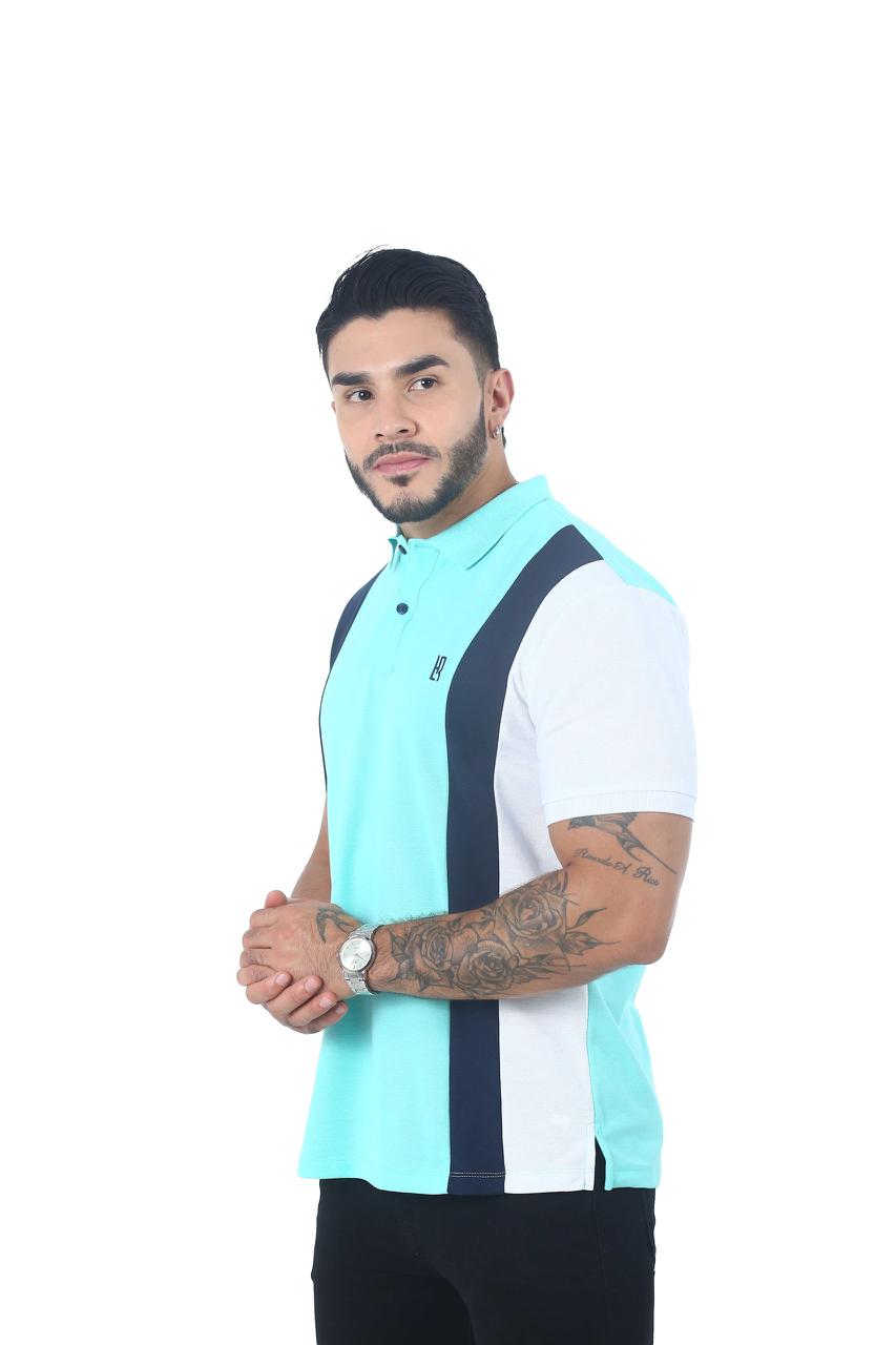 Camiseta Polo Combinada MENTA BLANCO NEGRO-058A