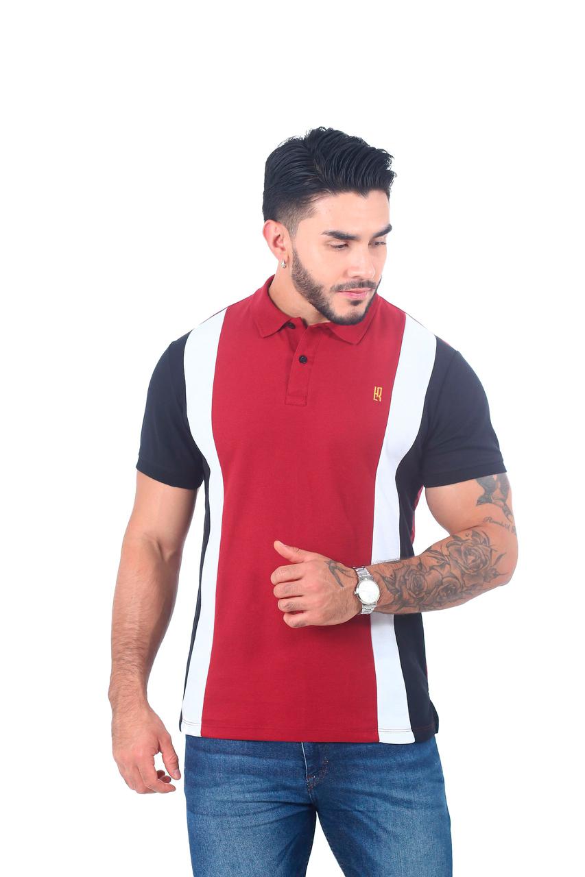 Camiseta Polo Combinada VINOTINTO BLANCO NEGRO-058B