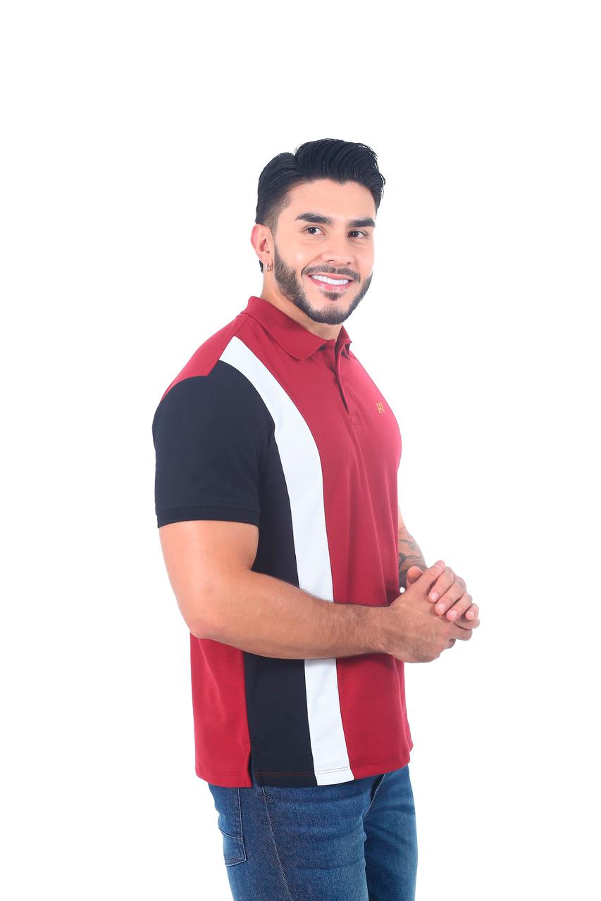 Camiseta Polo Combinada VINOTINTO BLANCO NEGRO-058B