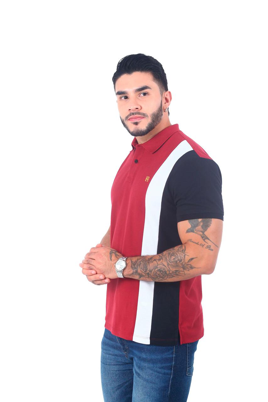Camiseta Polo Combinada VINOTINTO BLANCO NEGRO-058B
