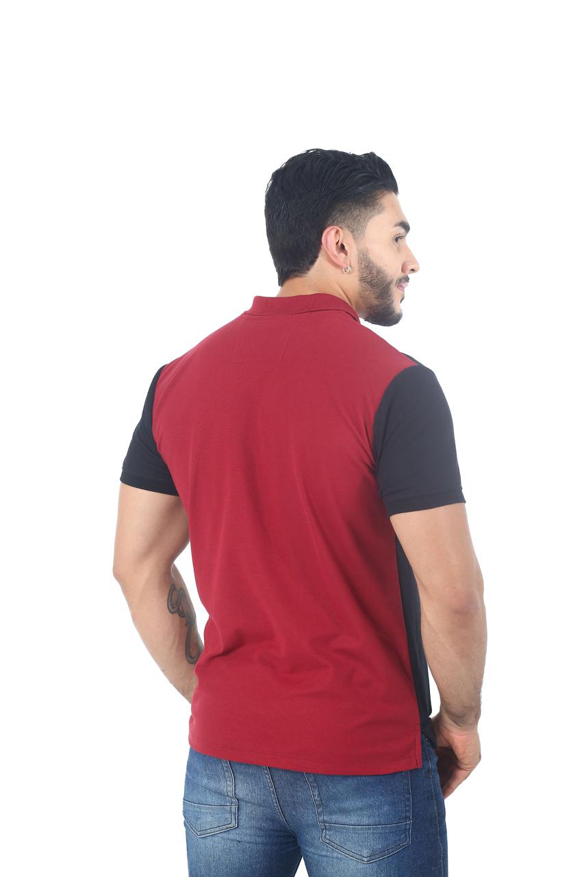 Camiseta Polo Combinada VINOTINTO BLANCO NEGRO-058B