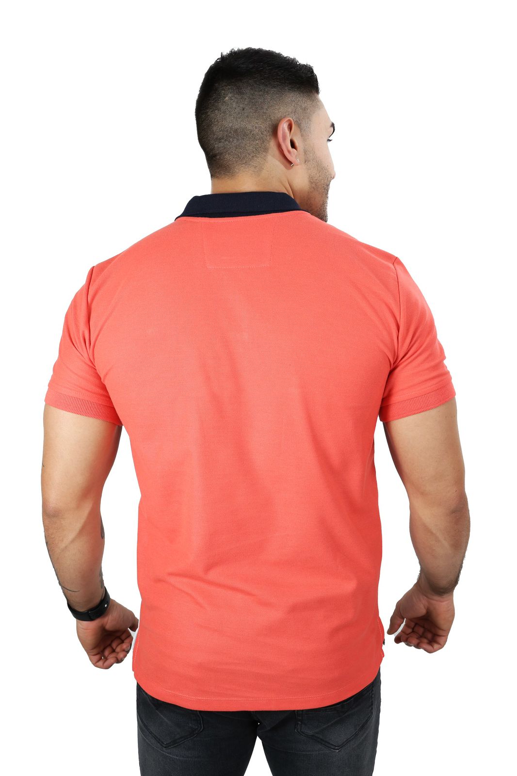 Camiseta Polo Combinada CORAL AZUL OSCURO BLANCO-040B