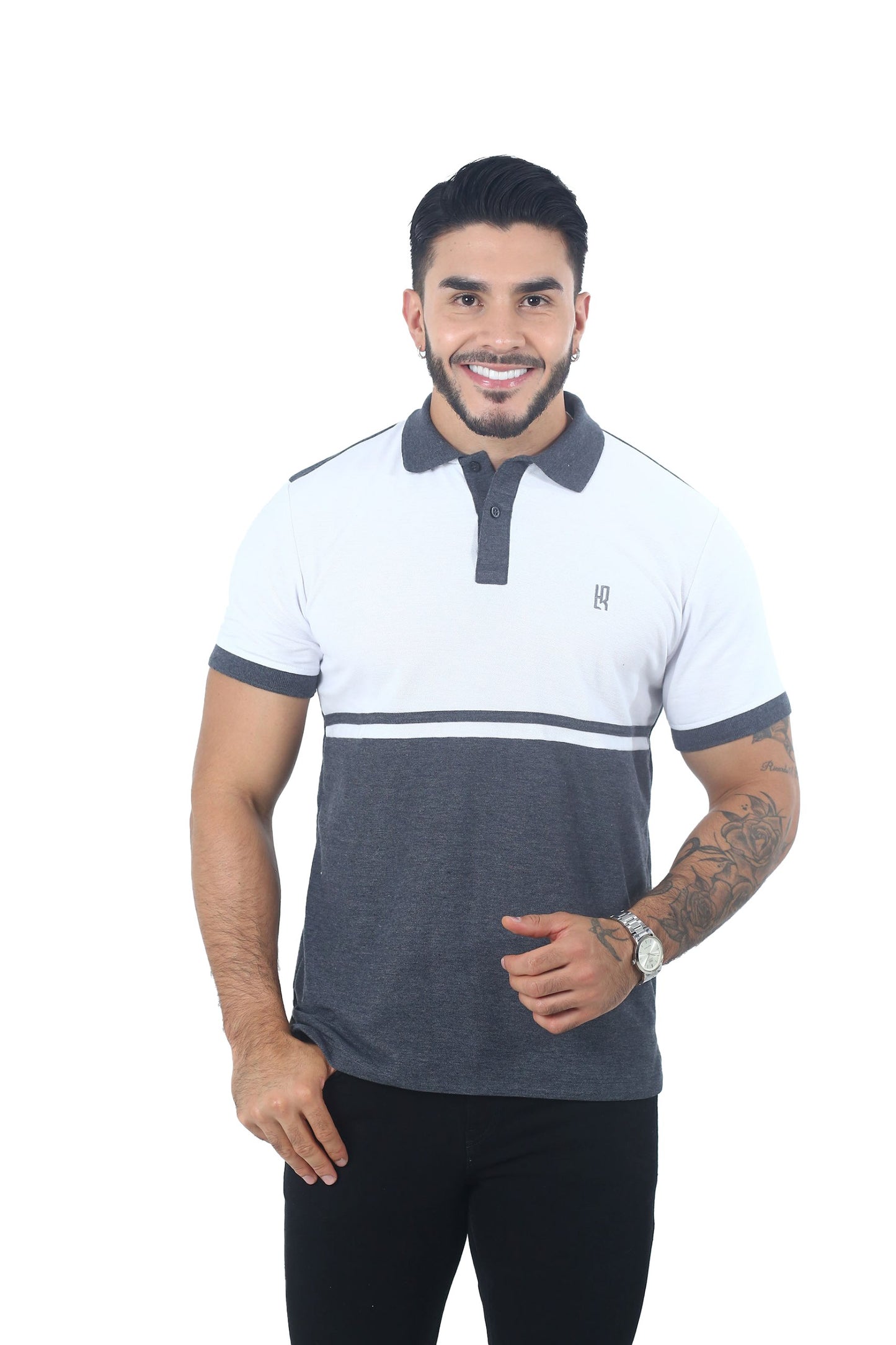 Camiseta Polo Combinada GRIS BLANCO-056C