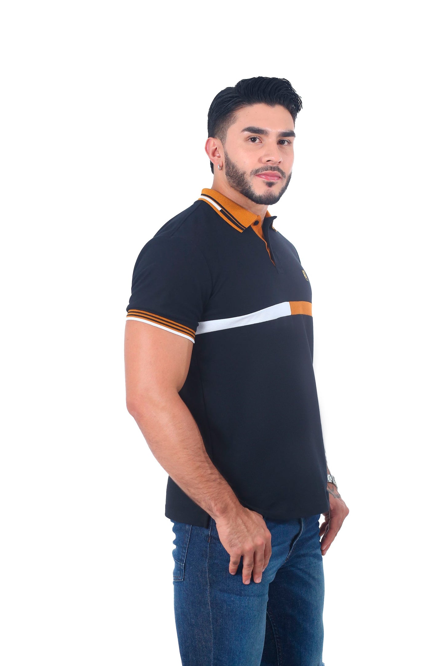 Camiseta Polo Combinada NEGRO BLANCO OCRE-060C