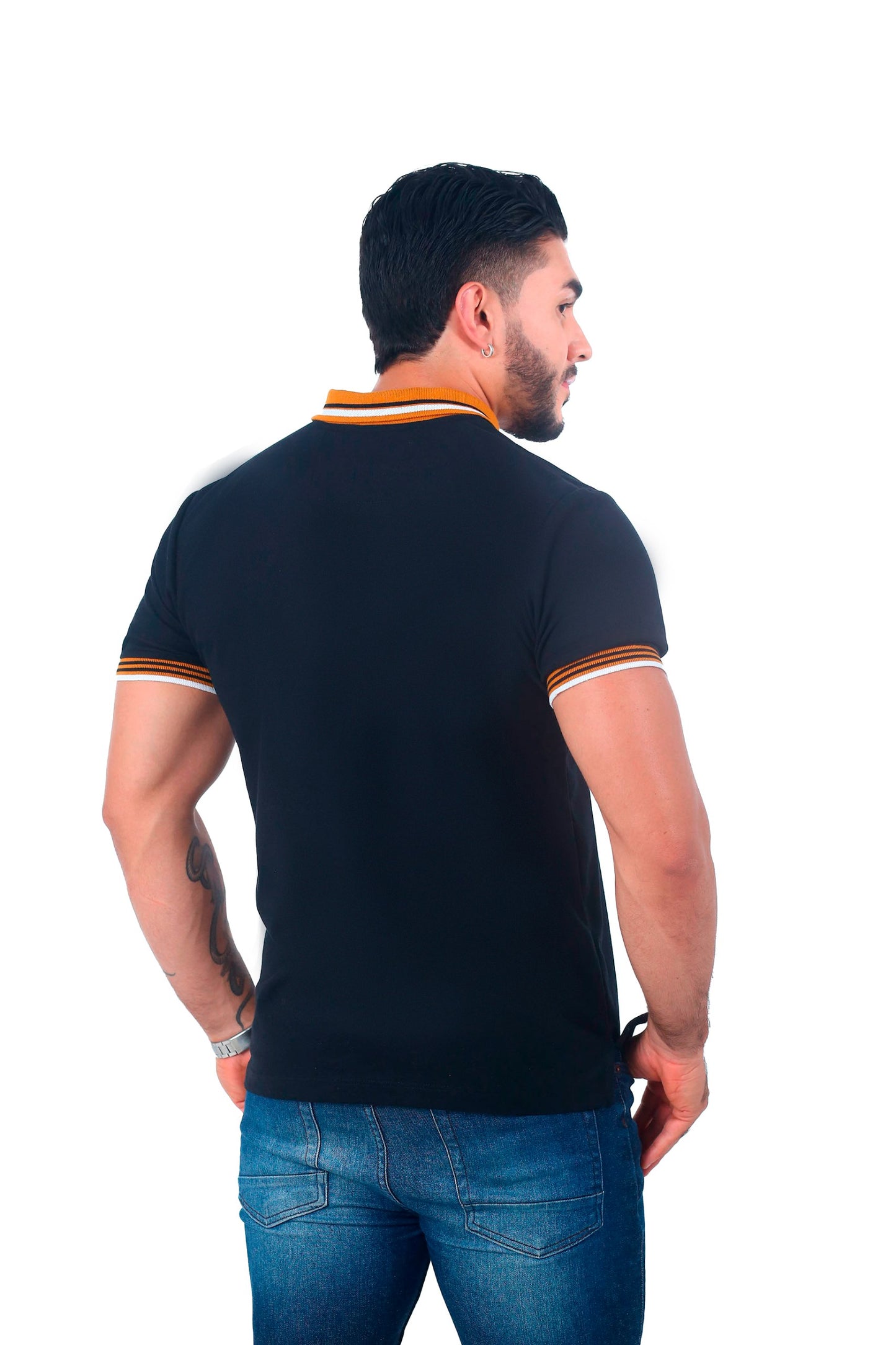 Camiseta Polo Combinada NEGRO BLANCO OCRE-060C