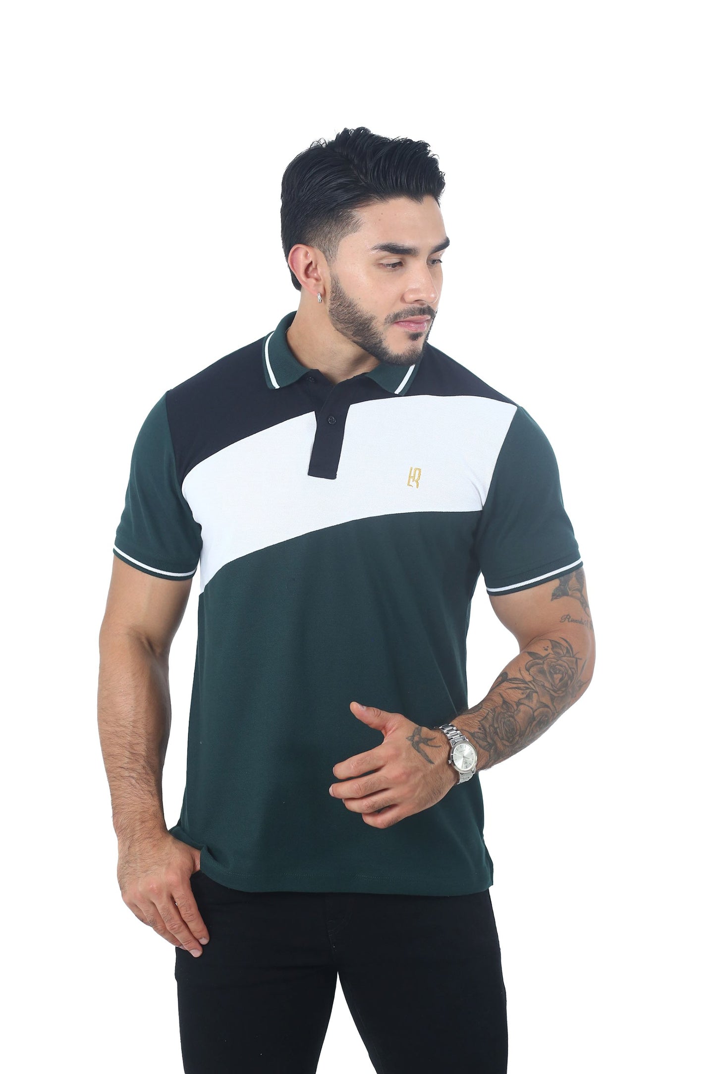 Camiseta Polo Básica MILITAR BLANCO NEGRO-064B