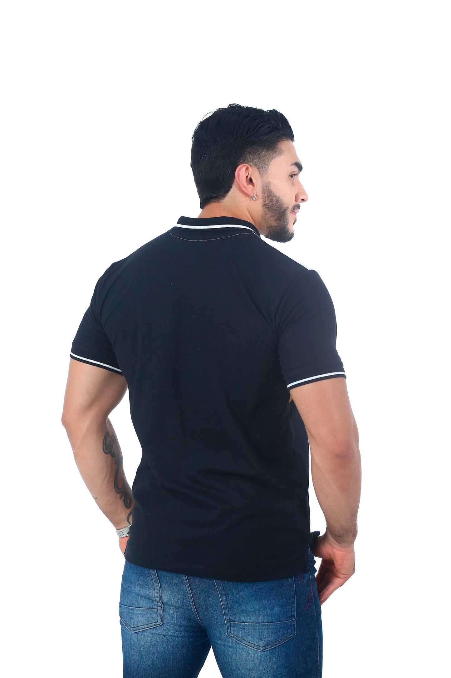 Camiseta Polo Combinada NEGRO BLANCO OCRE-064C