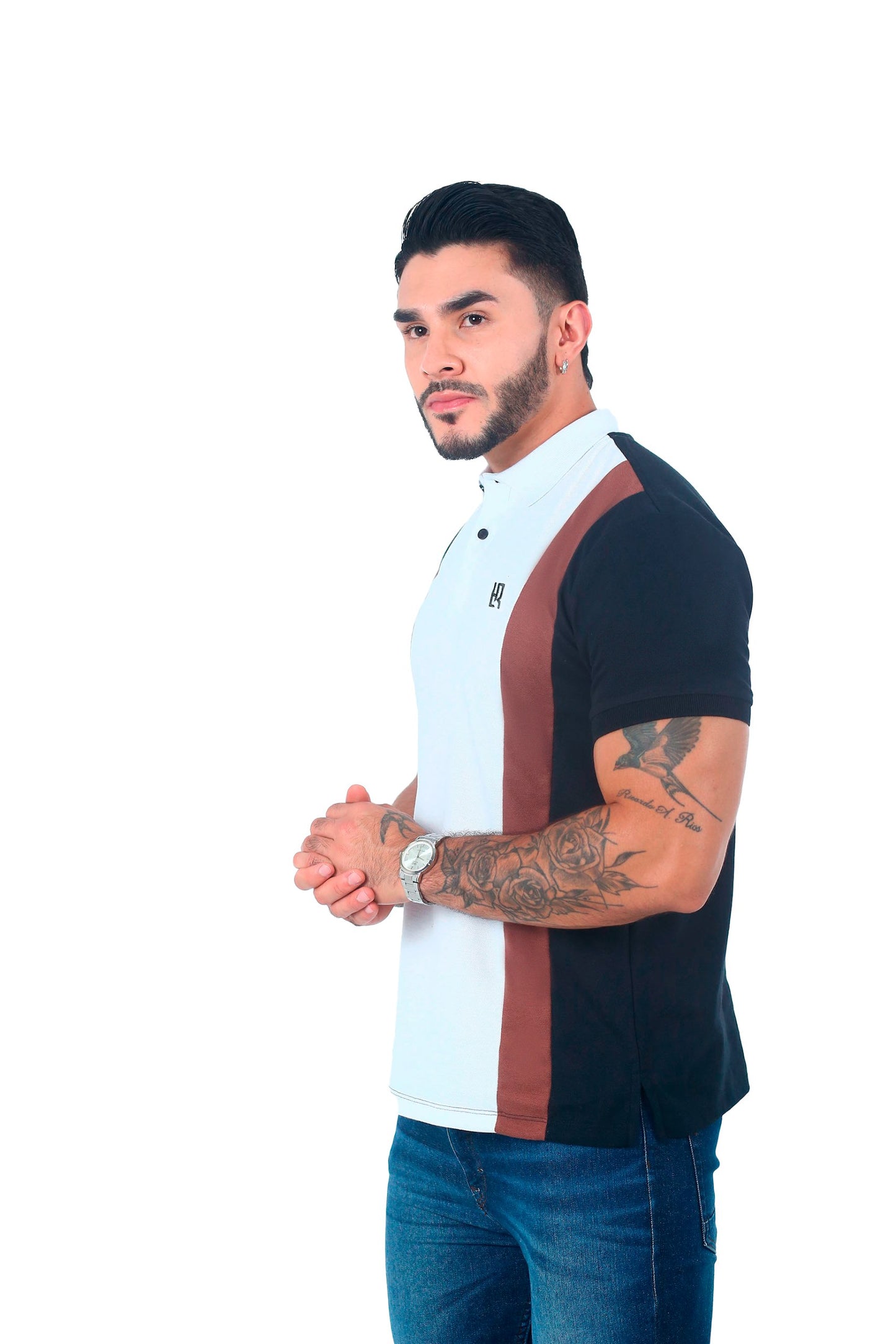 Camiseta Polo Combinada NEGRO BLANCO CAFE-058F