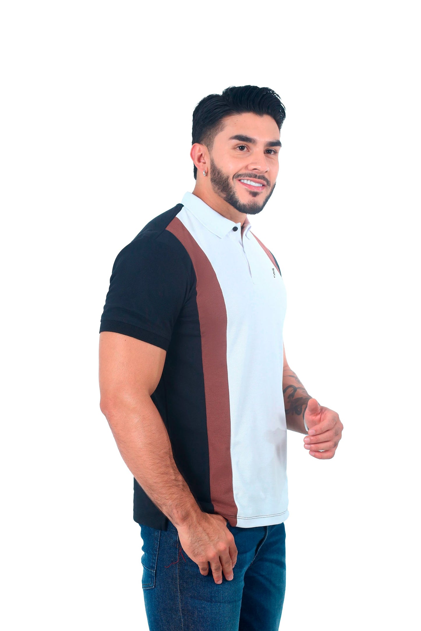 Camiseta Polo Combinada NEGRO BLANCO CAFE-058F