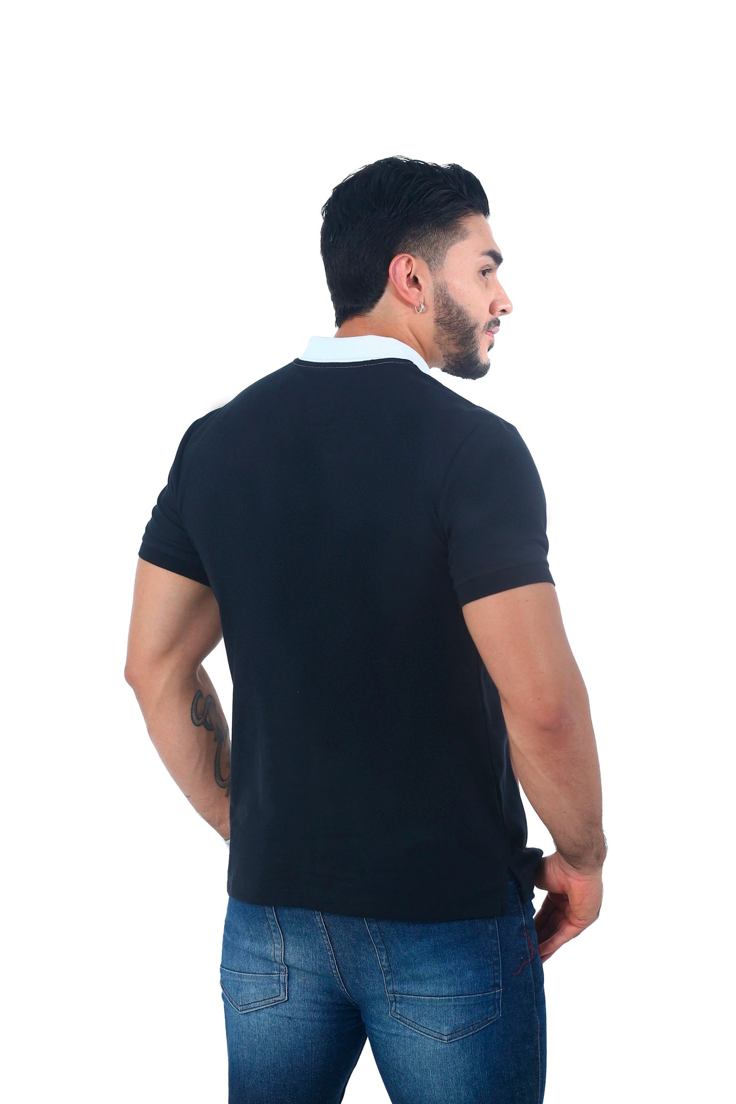 Camiseta Polo Combinada NEGRO BLANCO CAFE-058F