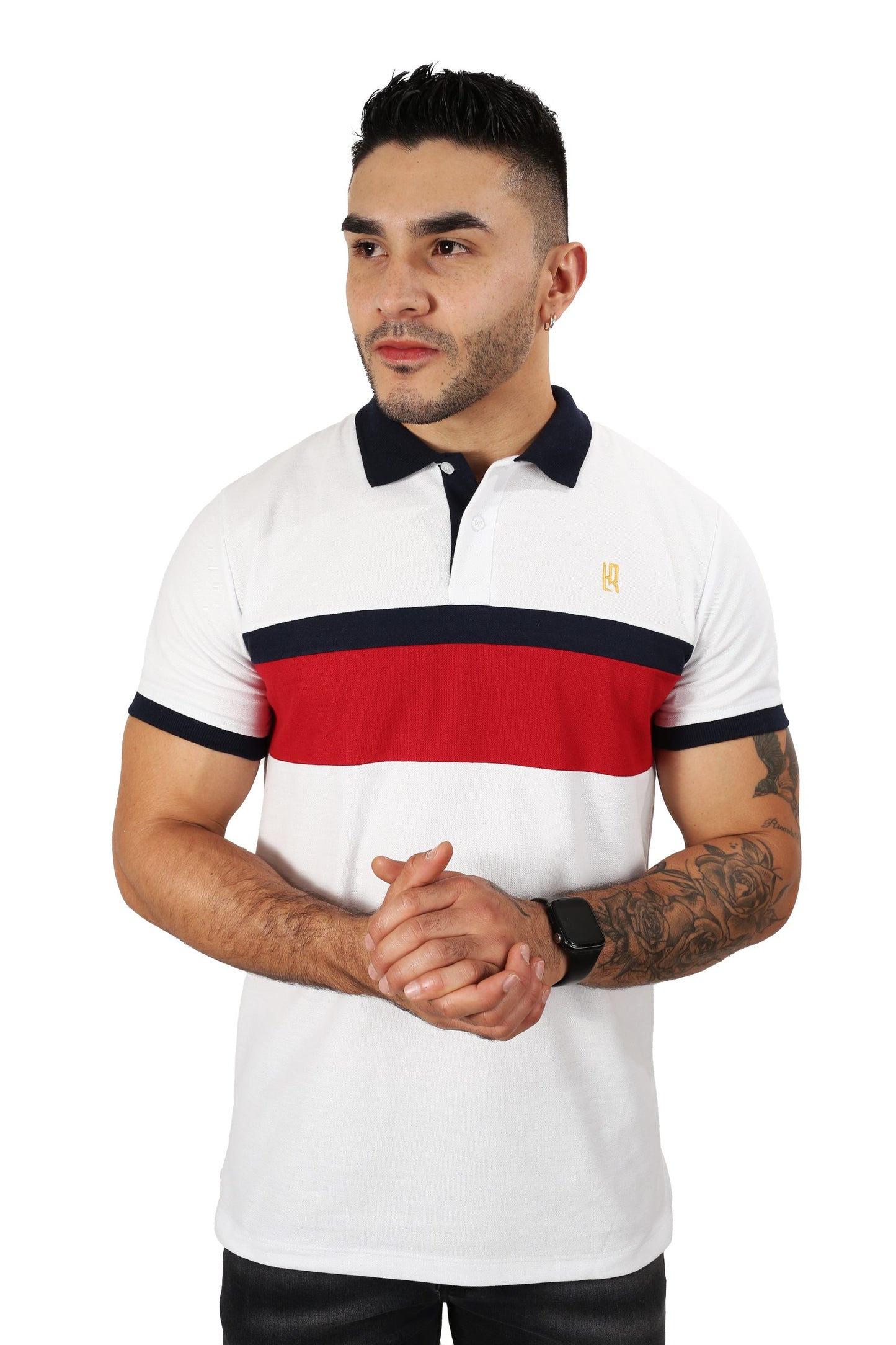 Camiseta Polo Combinada BLANCO ROJO AZUL-033A