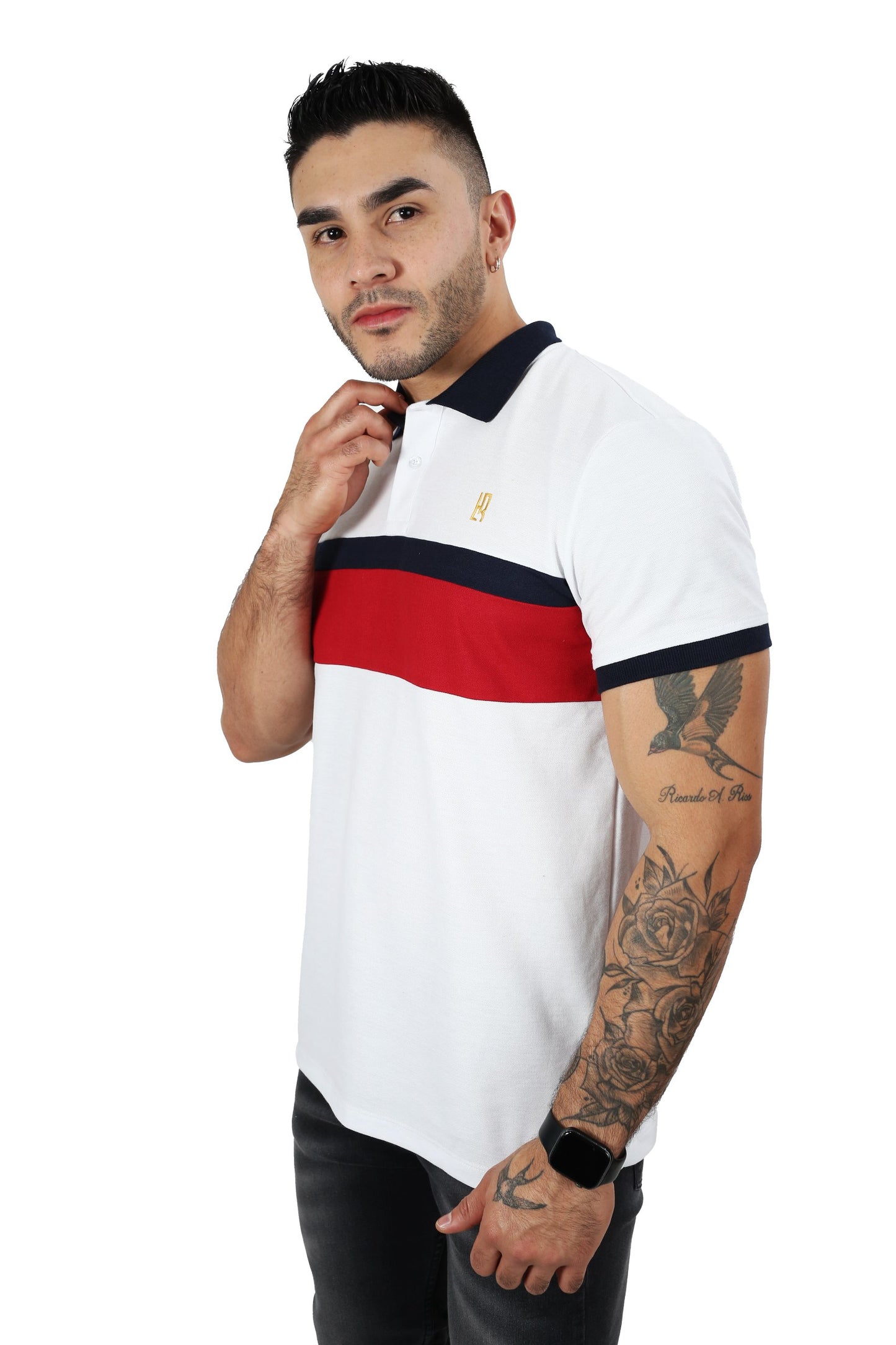 Camiseta Polo Combinada BLANCO ROJO AZUL-033A