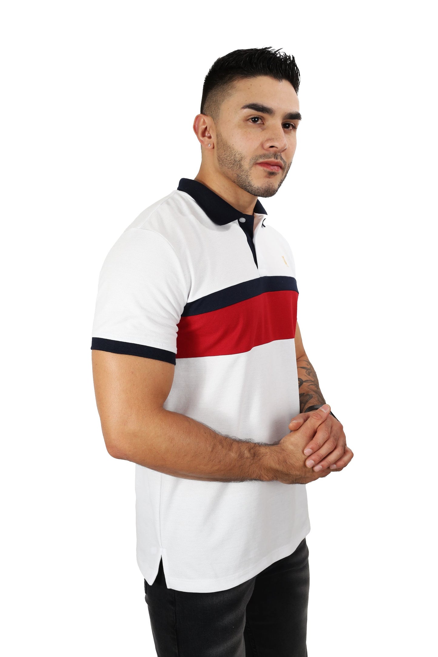 Camiseta Polo Combinada BLANCO ROJO AZUL-033A
