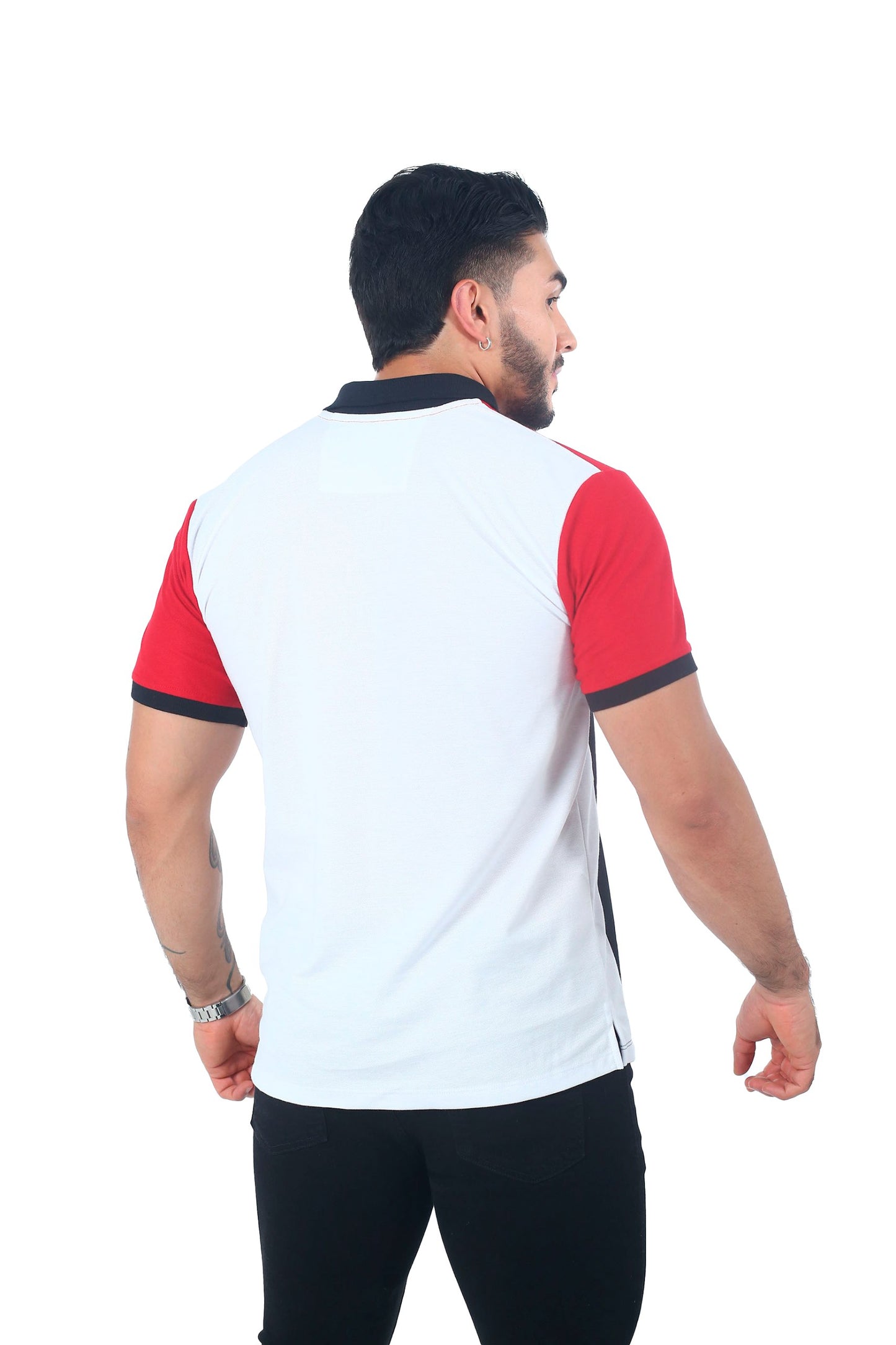 Camiseta Polo Combinada ROJO BLANCO NEGRO-061B