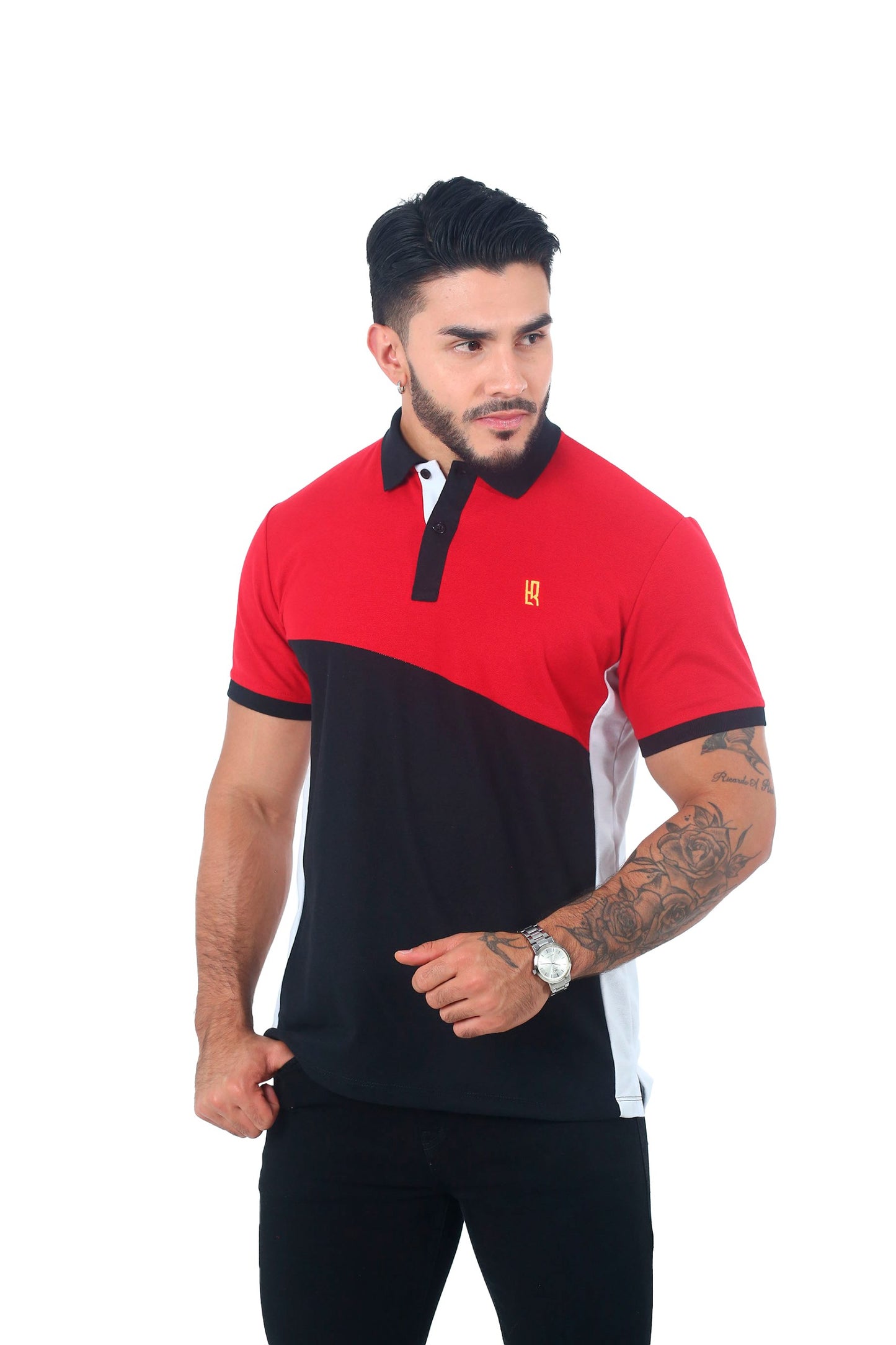 Camiseta Polo Combinada ROJO BLANCO NEGRO-061B