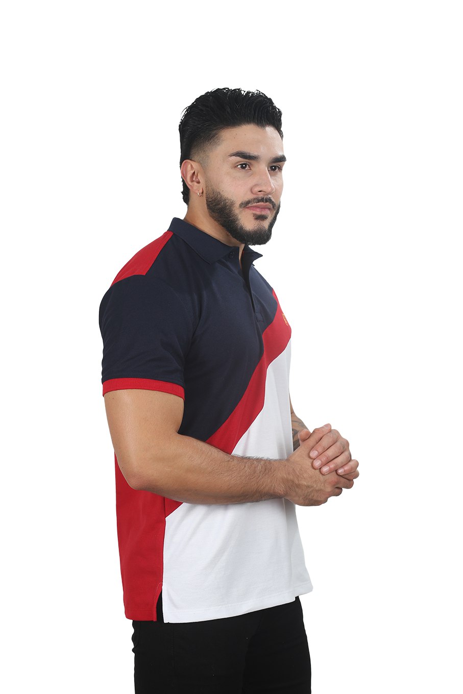 Camiseta Polo Combinada AZUL OSCURO ROJO BLANCO-047A
