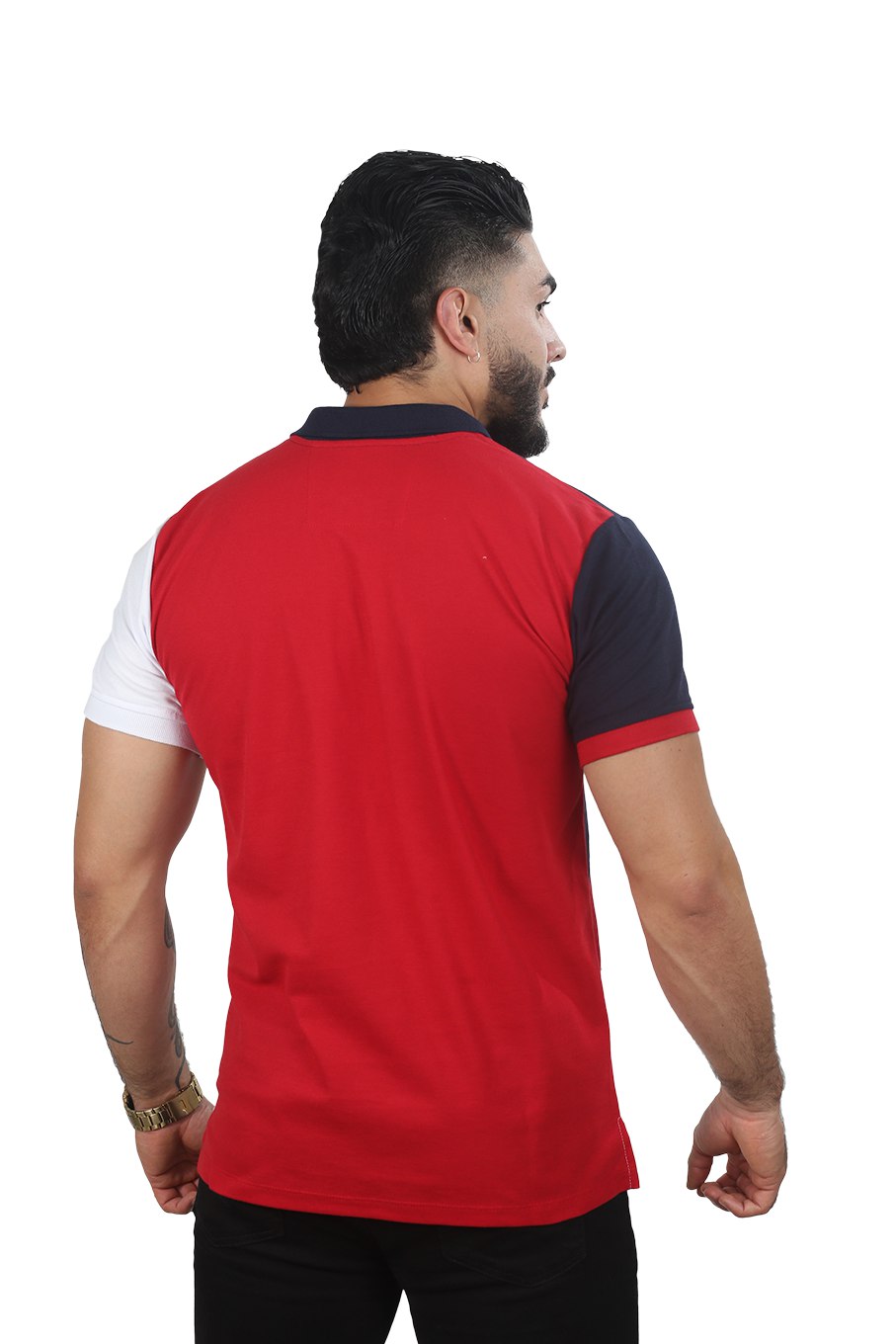 Camiseta Polo Combinada AZUL OSCURO ROJO BLANCO-047A
