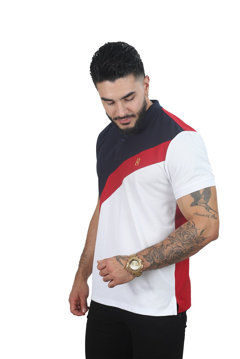 Camiseta Polo Combinada AZUL OSCURO ROJO BLANCO-047A