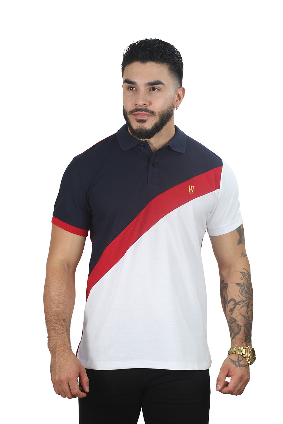 Camiseta Polo Combinada AZUL OSCURO ROJO BLANCO-047A