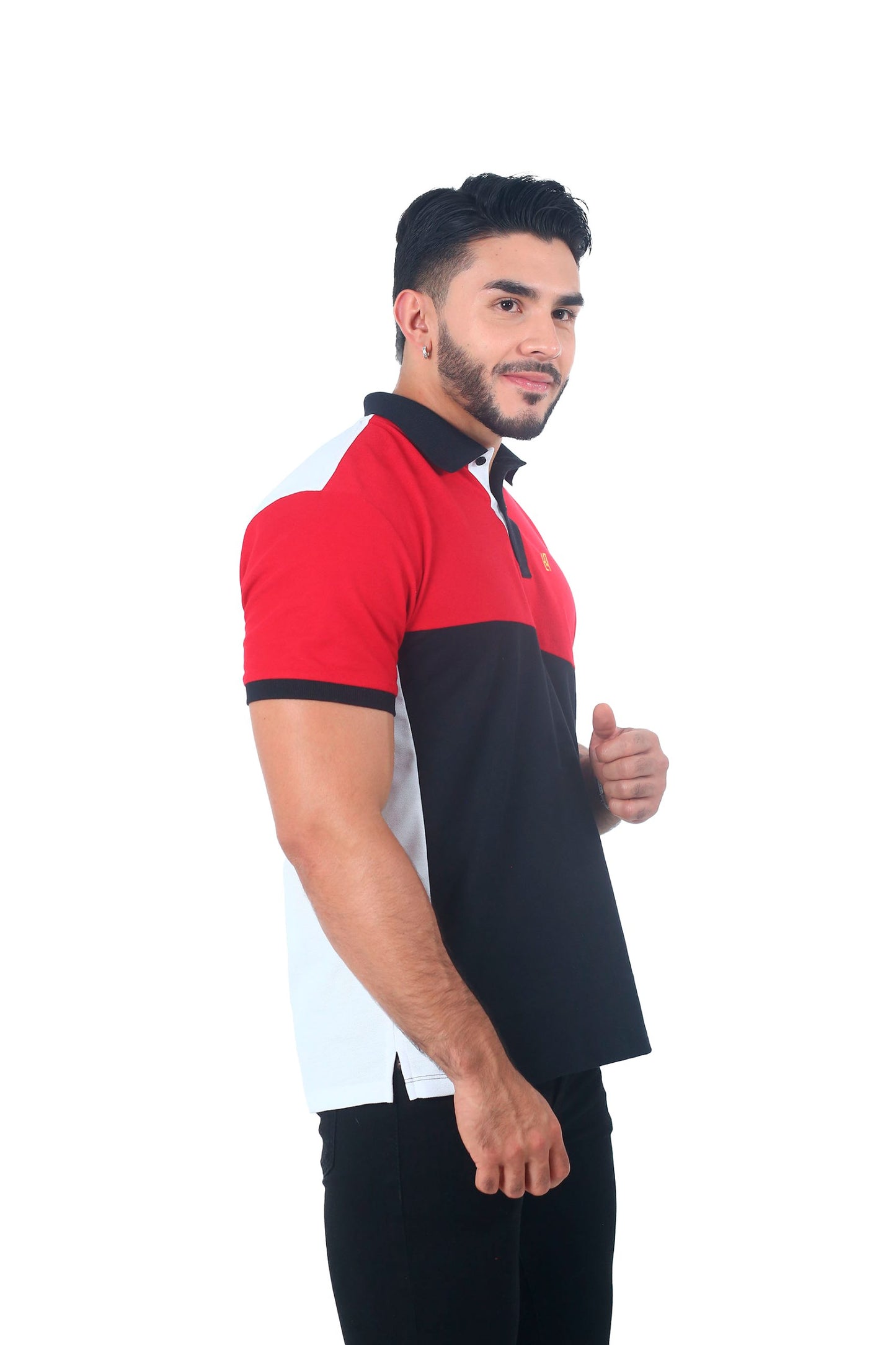 Camiseta Polo Combinada ROJO BLANCO NEGRO-061B