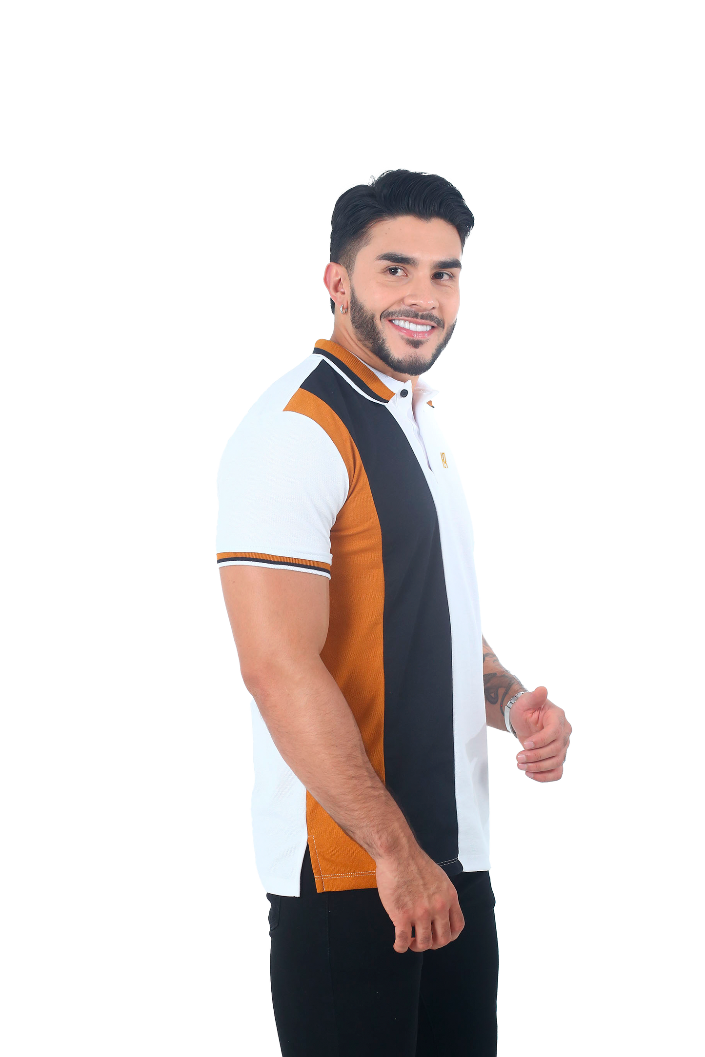 Camiseta Polo Combinada OCRE NEGRO BLANCO-016D