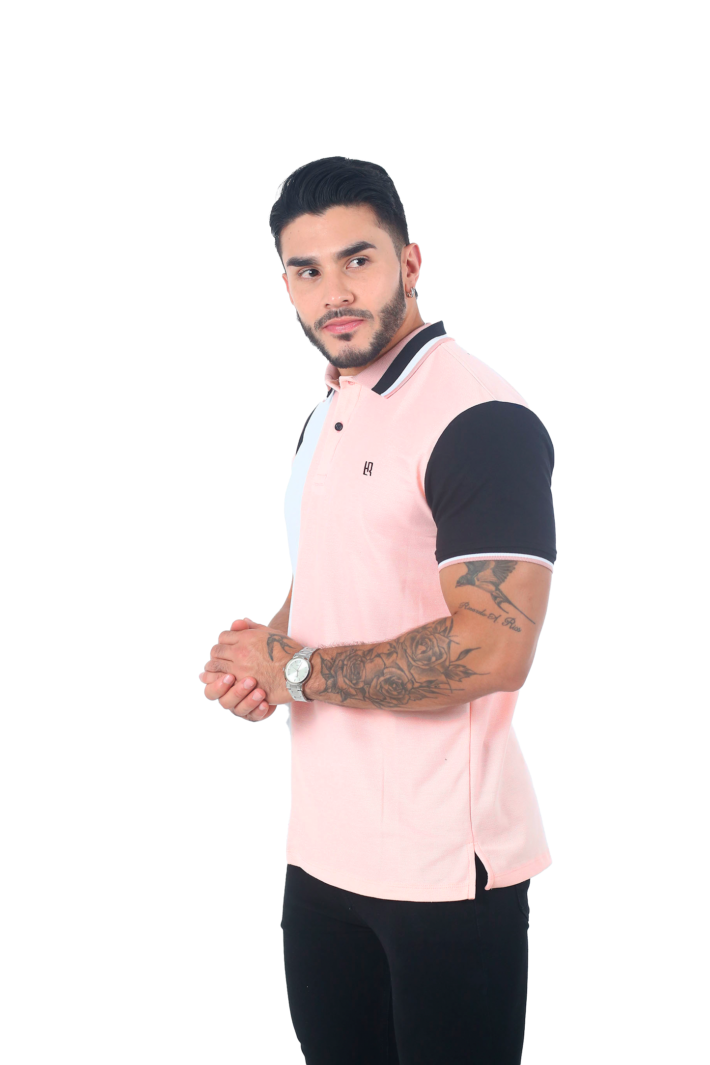 Camiseta Polo Combinada PALO DE ROSA BLANCO NEGRO-016E