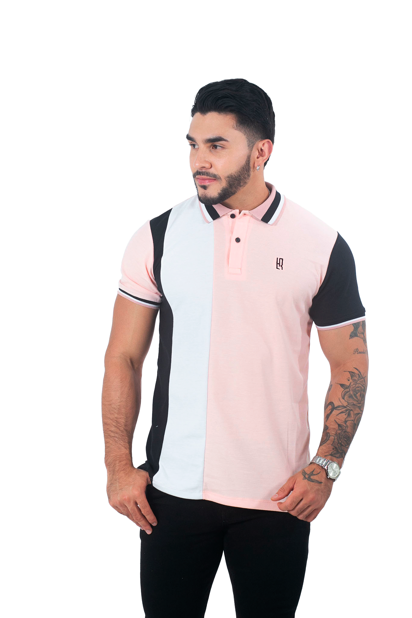 Camiseta Polo Combinada PALO DE ROSA BLANCO NEGRO-016E