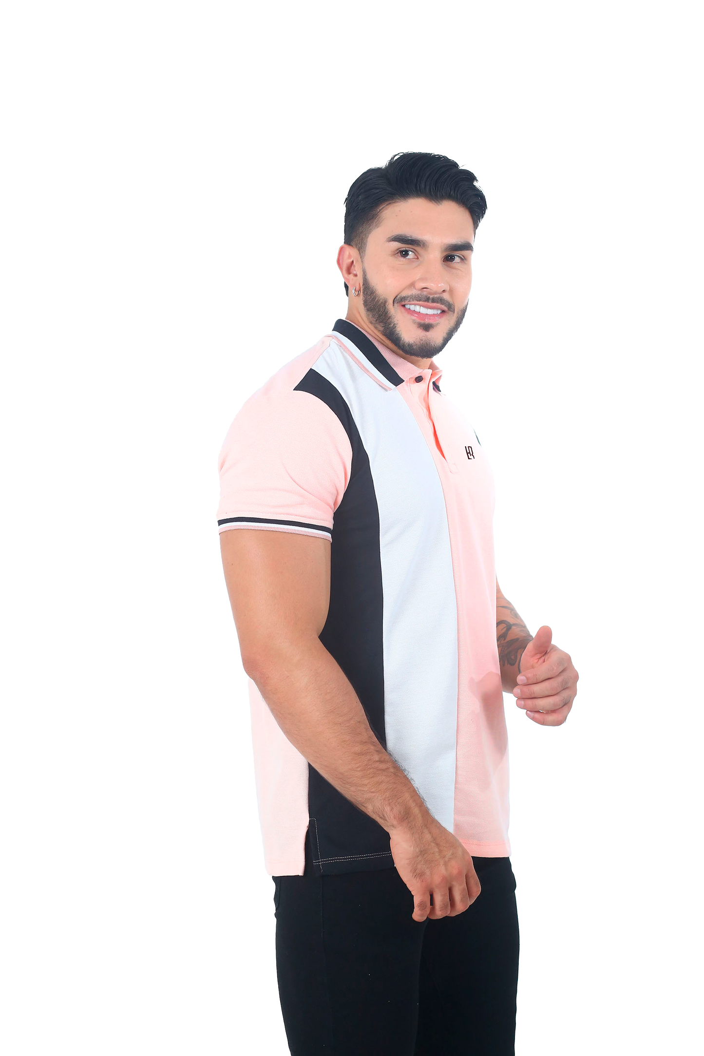 Camiseta Polo Combinada PALO DE ROSA BLANCO NEGRO-016E