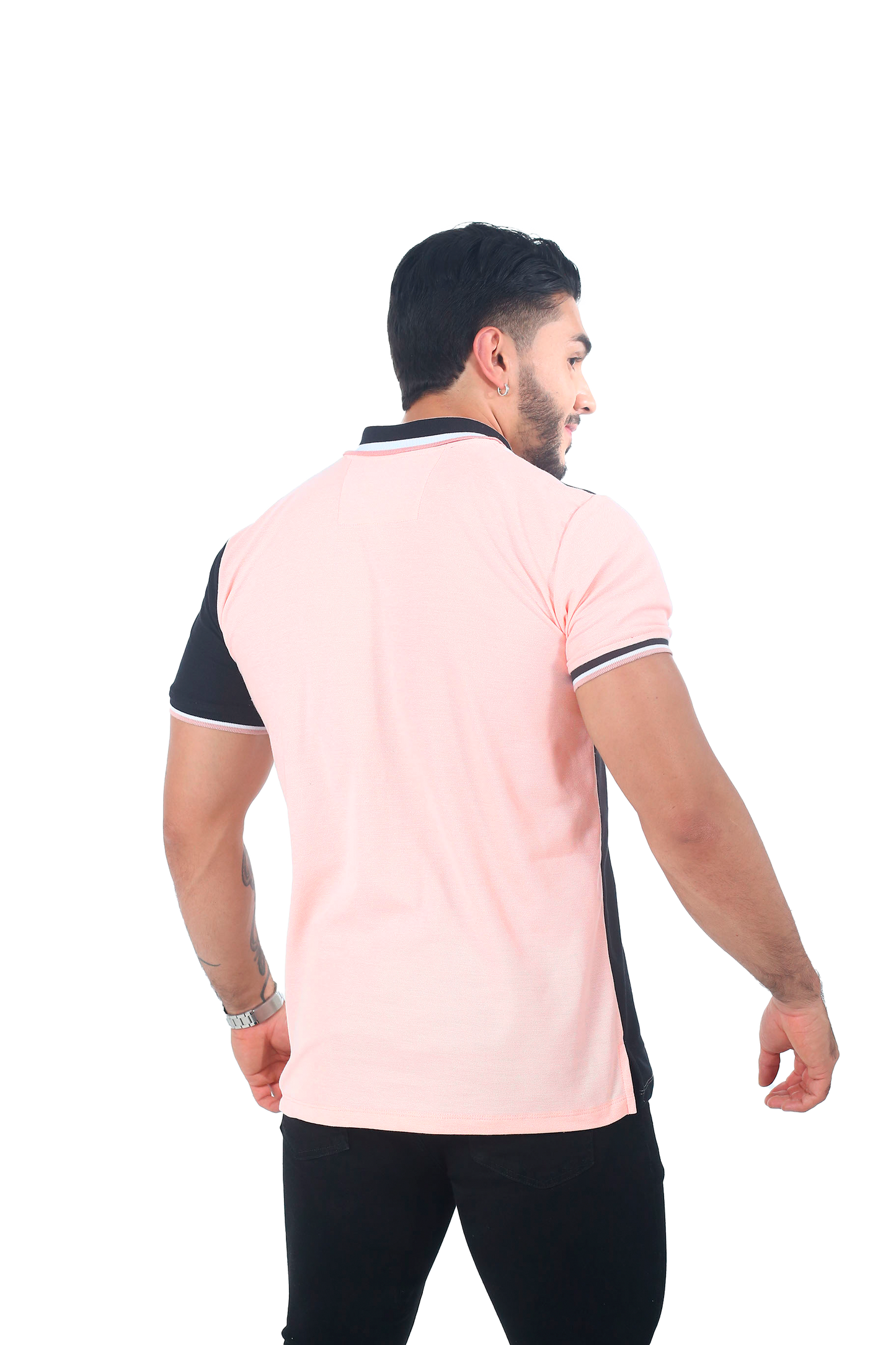 Camiseta Polo Combinada PALO DE ROSA BLANCO NEGRO-016E