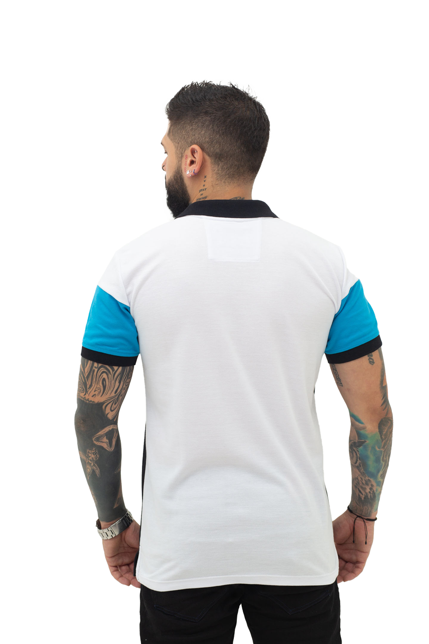 Camiseta Polo Combinada TURQUEZA BLANCO NEGRO-038I