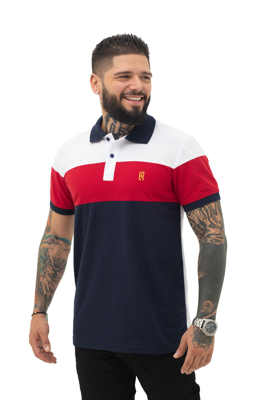 Camiseta Polo Combinada ROJO BLANCO AZUL OSCURO-038J