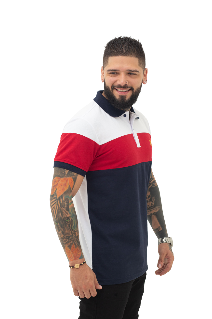 Camiseta Polo Combinada ROJO BLANCO AZUL OSCURO-038J