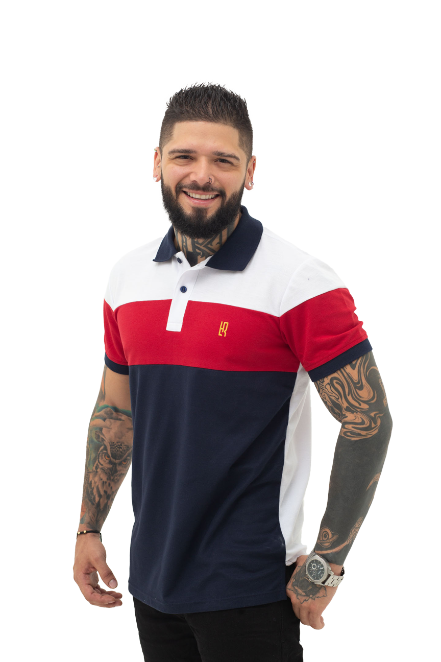 Camiseta Polo Combinada ROJO BLANCO AZUL OSCURO-038J