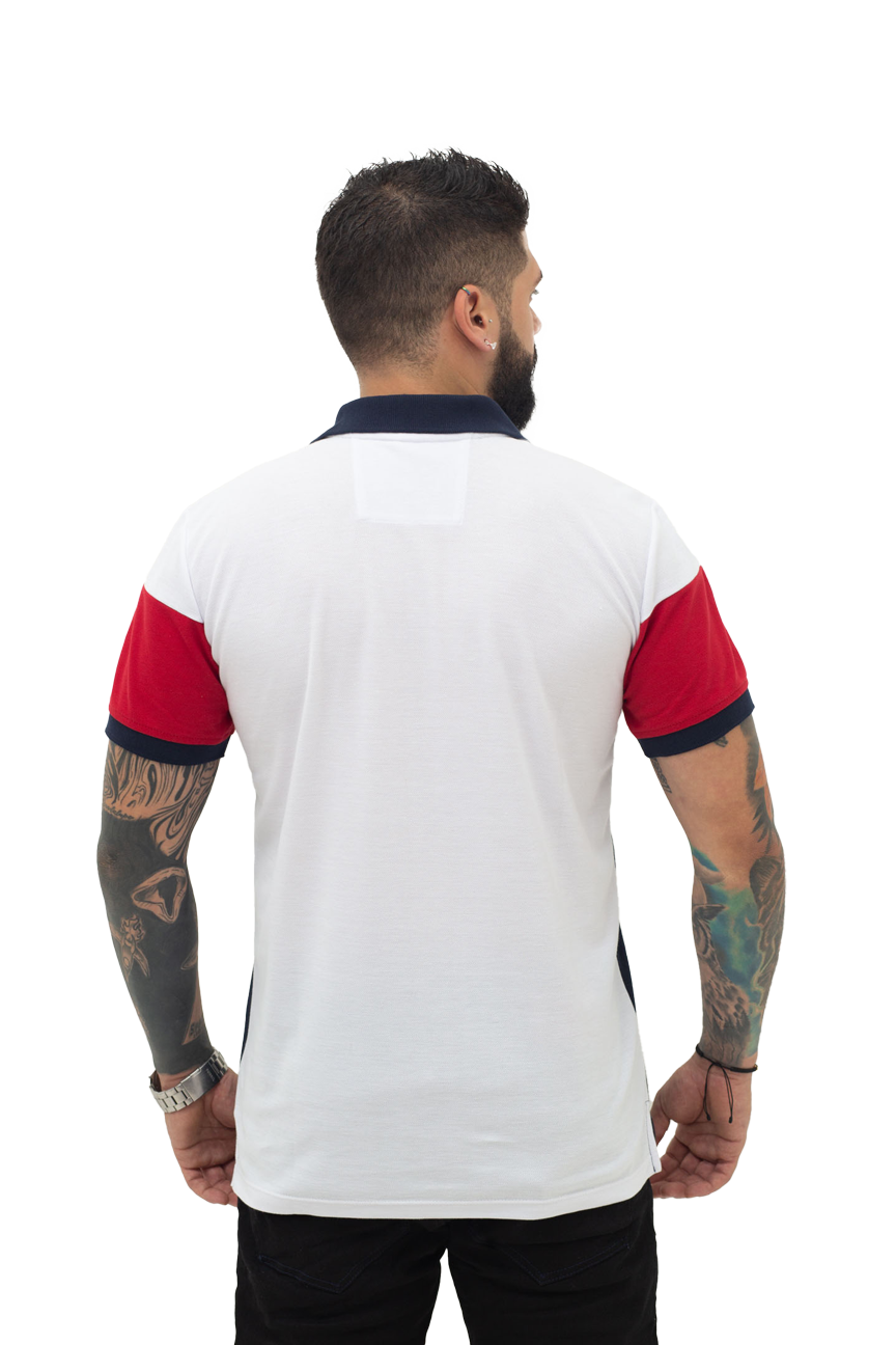 Camiseta Polo Combinada ROJO BLANCO AZUL OSCURO-038J