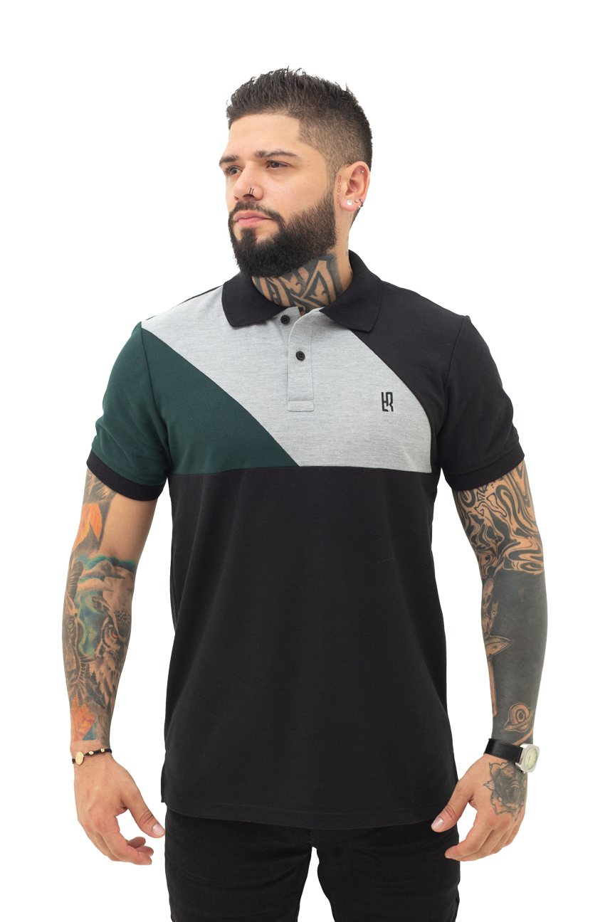 Camiseta Polo Combinada NEGRO MILITAR JASPE 042A